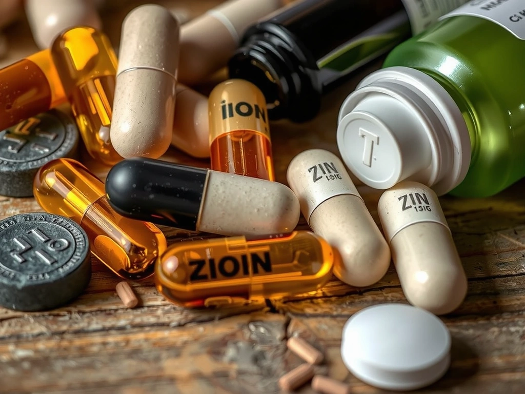 Gros plan sur des compléments de magnésium, zinc, sélénium et fer