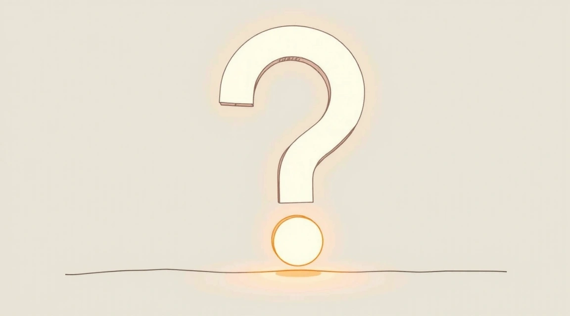Illustration minimaliste avec un grand point d'interrogation lumineux symbolisant la recherche de réponses et la clarté.